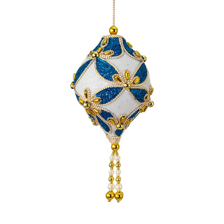 Kurt Adler kerstornament - Ui met gouden parels - Blauw en wit