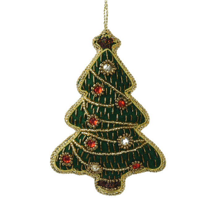 Stoffen kerstornament - Kerstboom - Met kralen