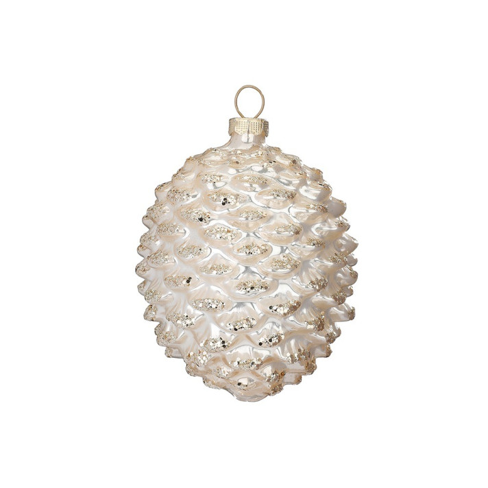 Glazen kerstornament - Dennenappel - Met champagne glitters - 8cm