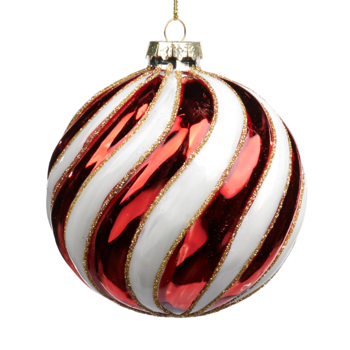 Goodwill kerstbal - Met swirl - Rood en wit