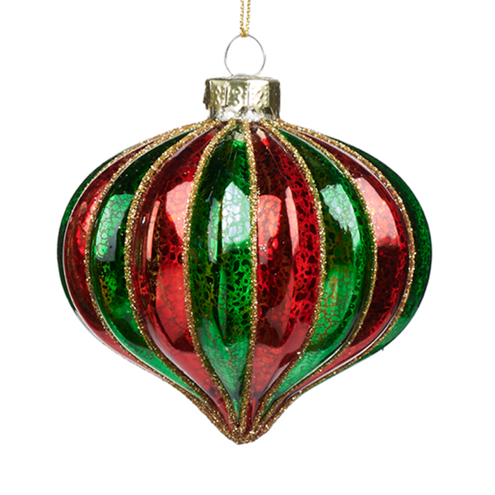 Goodwill kerstbal - Ui met strepen - Rood en groen
