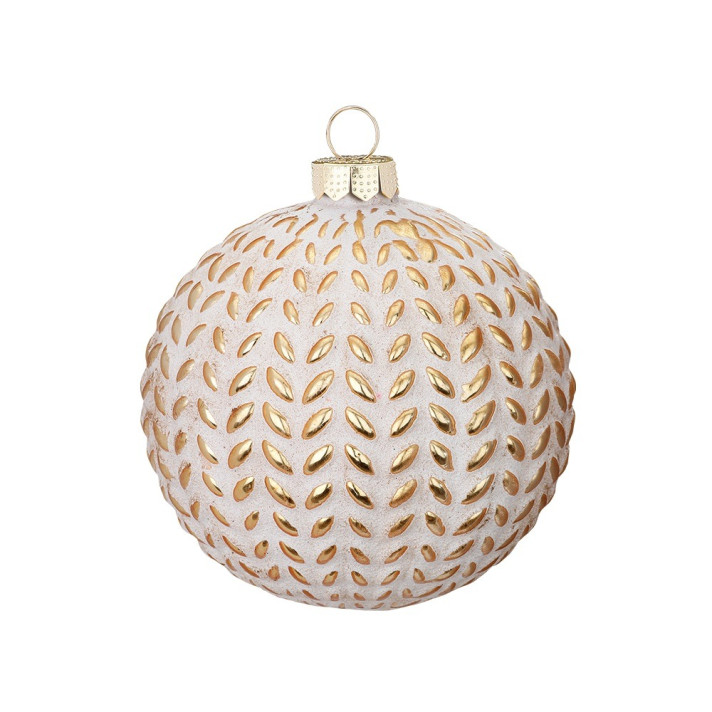 The Christmas Shop Glazen witte bal met gouden structuur