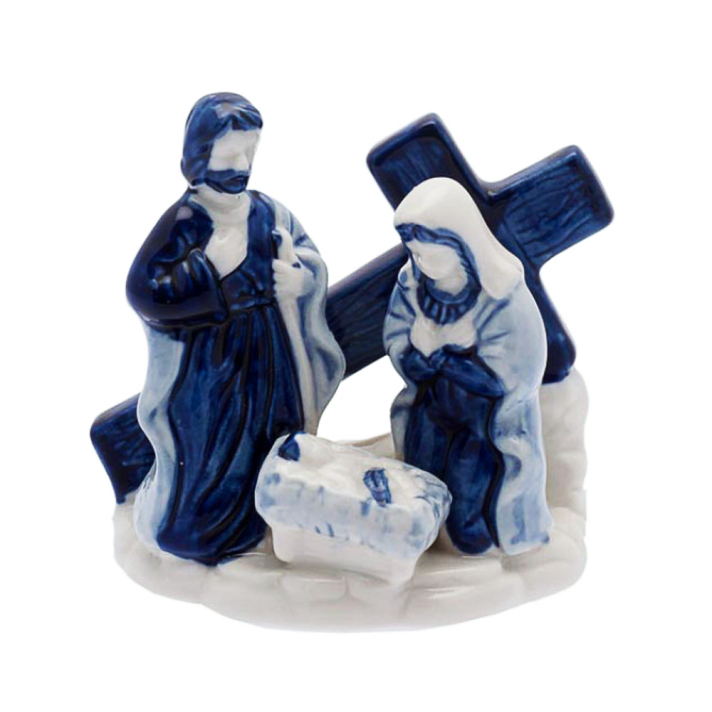 Heinen kerststal - Jozef, Maria en Jezus - Met kruis