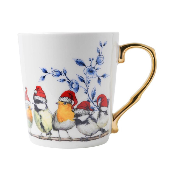 Heinen kerstmok - Vogels met kerstmuts