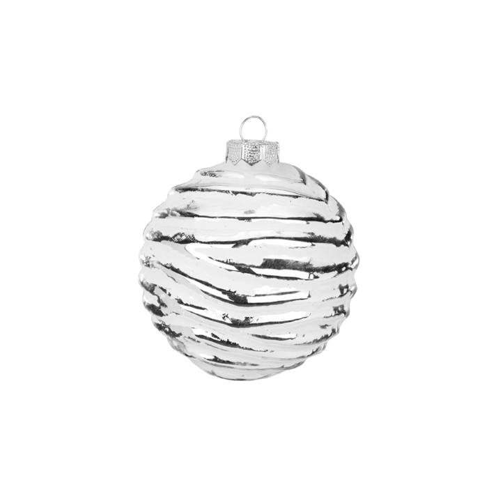 Glazen kerstbal - Met witte frost - Zilver - 8cm