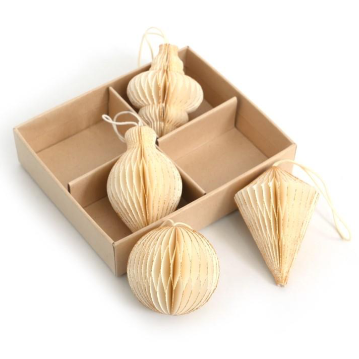 Only Natural kerstballen - Honeycomb - Set van 4