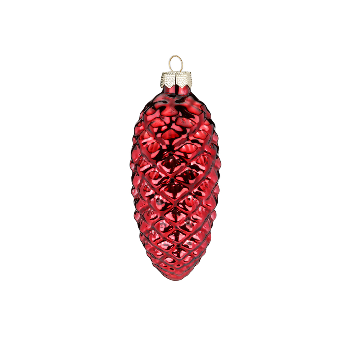 Glazen kerstornament - Dennenappel - Glanzend rood - 10cm