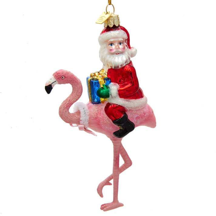 Kurt Adler kerstornament - Kerstman op flamingo