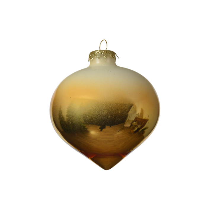 Glazen ui-vorm kerstbal met gouden kleurverloop