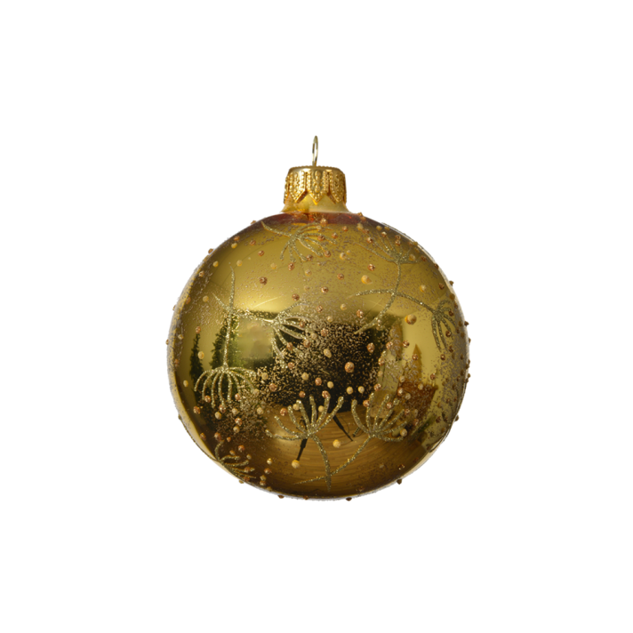 Glazen kerstbal - Met takjes van glitters - Goud - 8cm