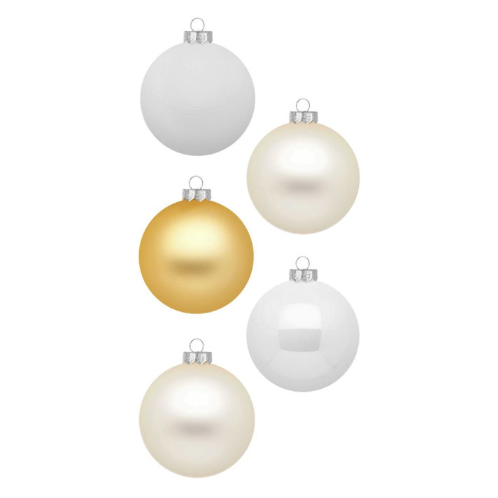 Set van 30 glazen witte en gouden kerstballen