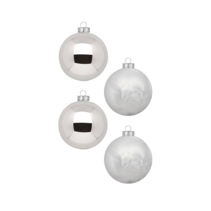 Inge Glas glazen kerstballen - Set van 12 - Frost en zilver - 8cm