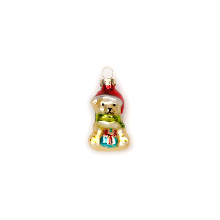 Glazen kerstornament - Mini beertje met kerstmuts - 5cm