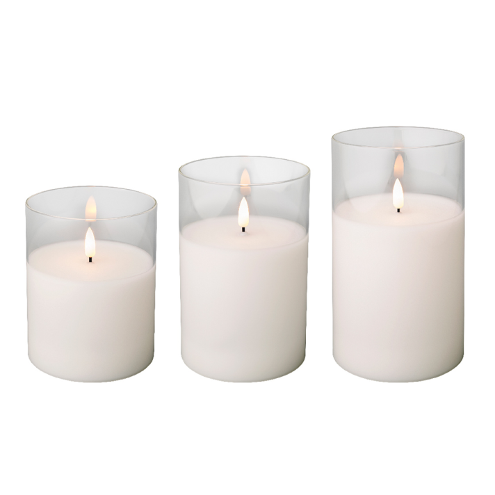 Lumineo LED kaarsen - Wit - In glas - Set van 3