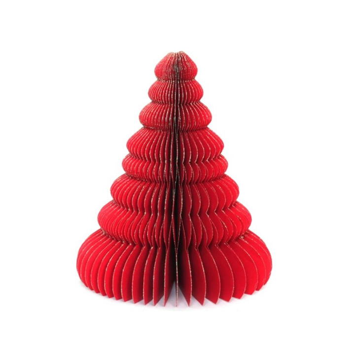 Only Natural papieren honeycomb kerstboom - Met champagne glitters - Rood - 15cm