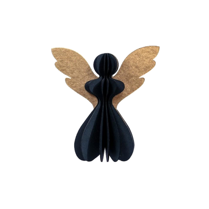 Only Natural papieren hanger - Engel - Met gouden vleugels - Zwart
