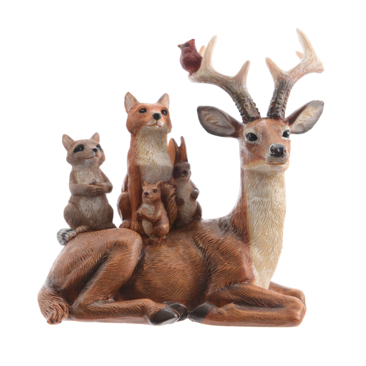 Decoris kerstdecoratie - Rendier met bosdieren