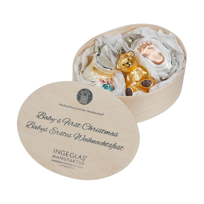 Inge Glas kerstornamenten - Baby’s First Christmas - Set van 3