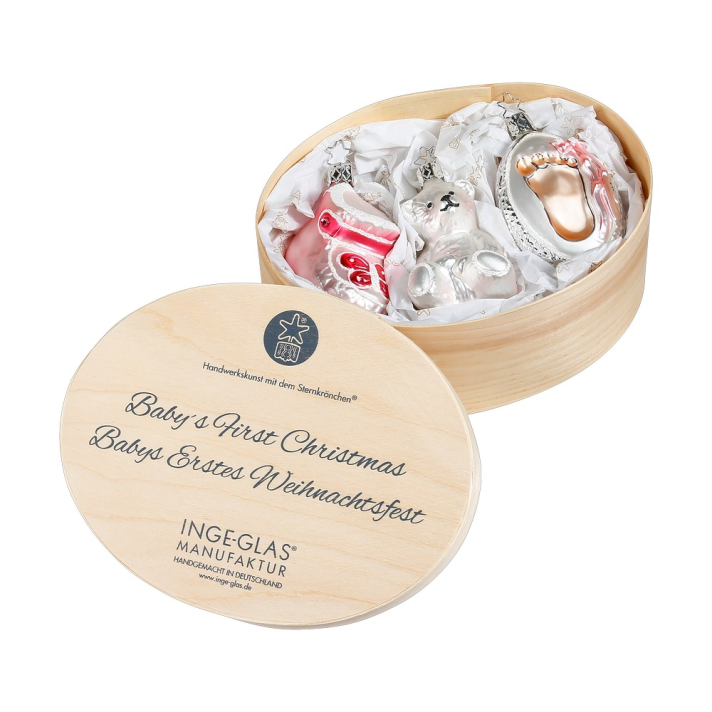 Inge Glas kerstornamenten - Baby’s First Christmas - Set van 3