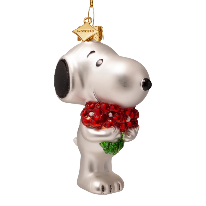 Vondels kerstornament - Snoopy met bloemen