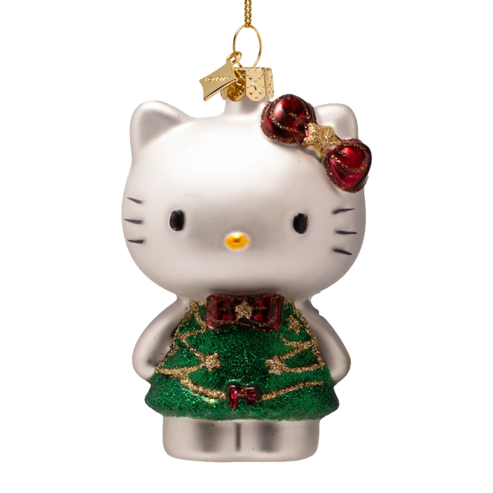 Vondels kerstornament - Hello Kitty - Met kerstjurk