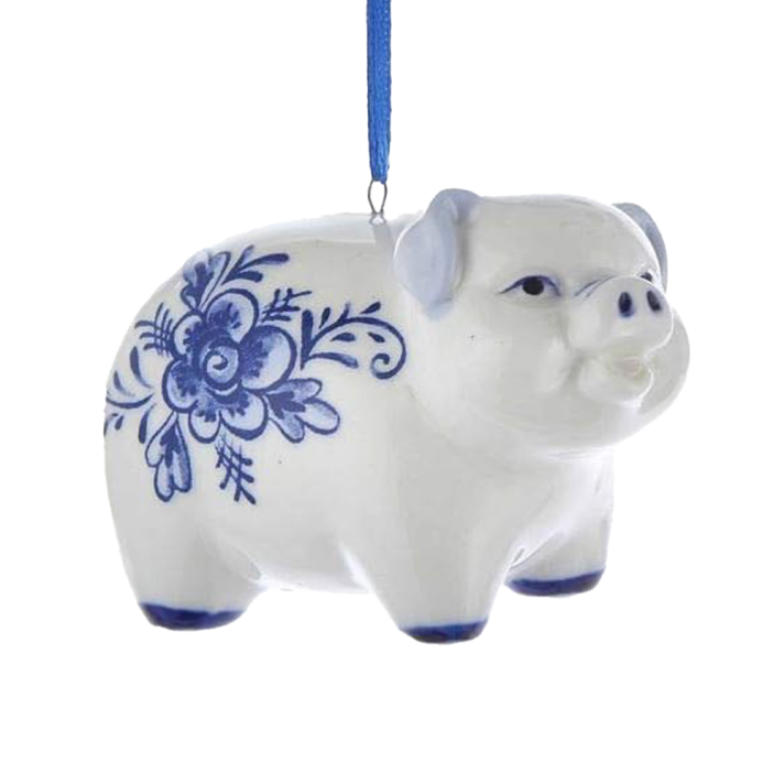 Kurt Adler kerstornament - Varken - Delfts Blauw