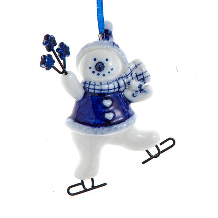 Kurt Adler kerstornament - Sneeuwpop op schaatsen