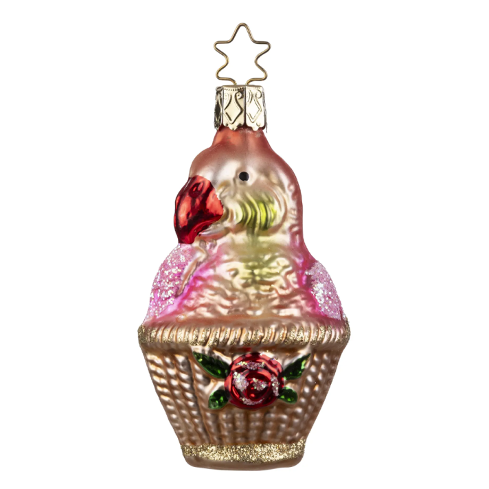Inge Glas kerstornament - Papegaai - In mand