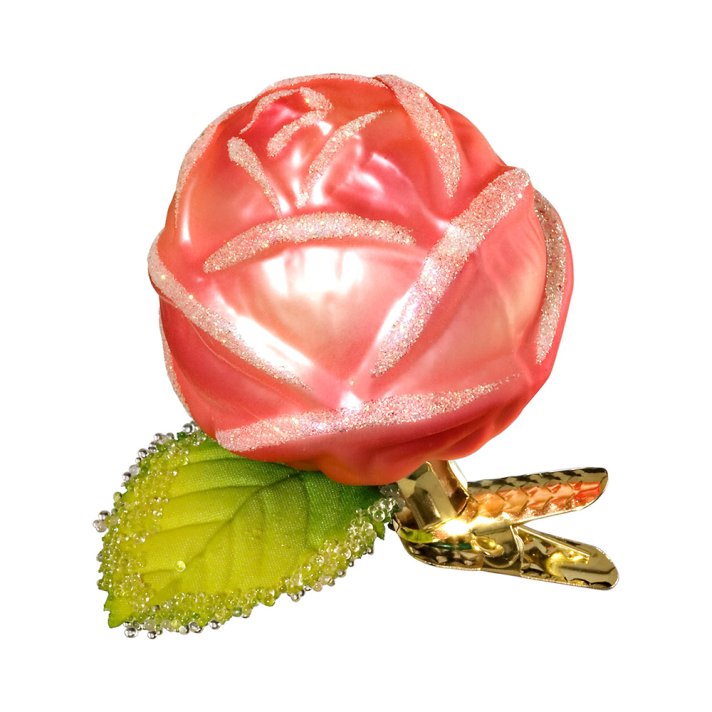 Inge Glas kerstornament - Roos - Op clip