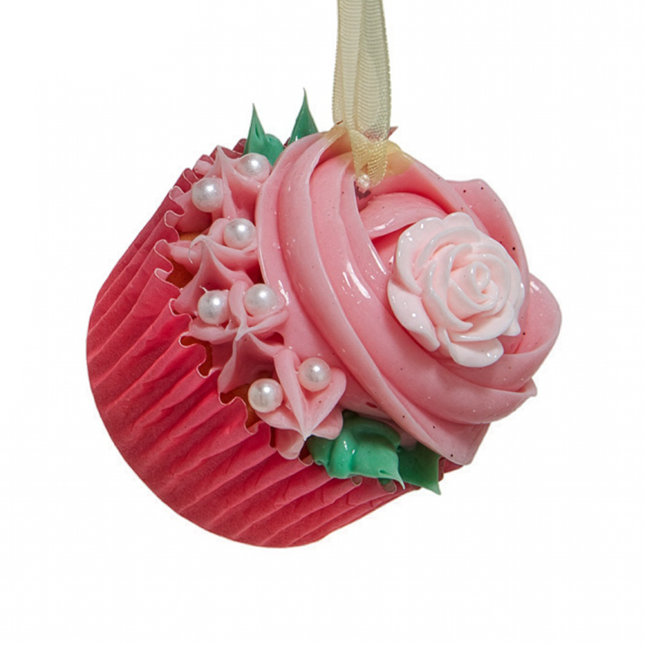 Kurt Adler kerstornament - Cupcake met roos
