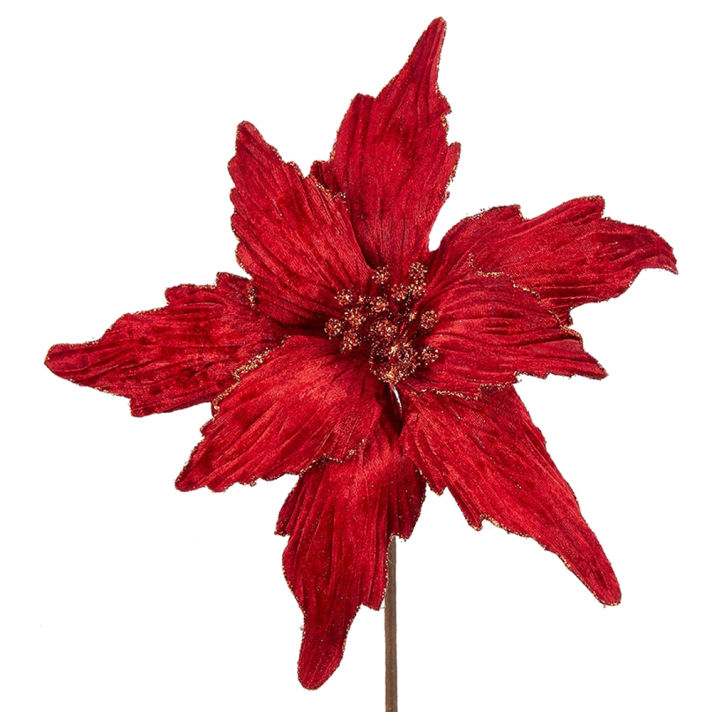 Poinsettia steker - Met gouden glitters - Rood