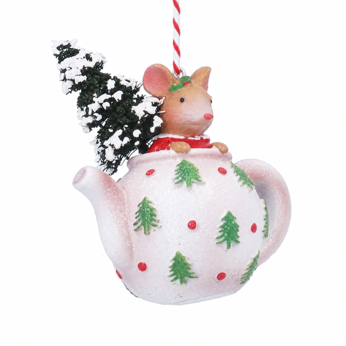 Gisela Graham kerstornament - Muis in theepot