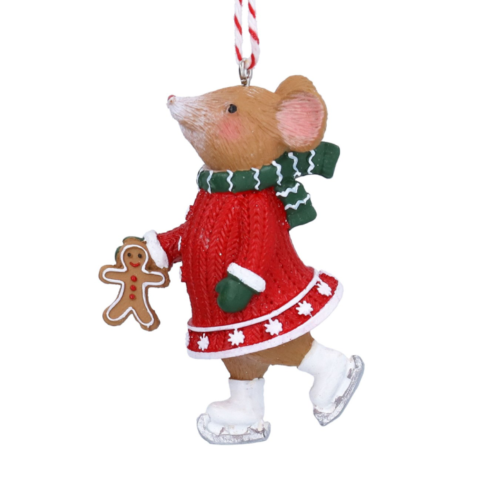 Gisela Graham kerstornament - Muis op schaatsen