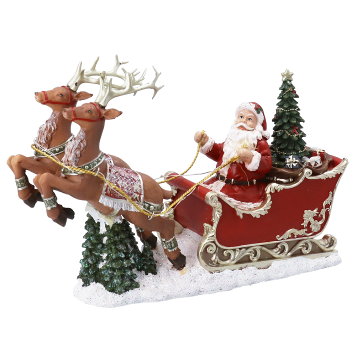 Gisela Graham kerstbeeld - Kerstman op een slee - Met LED