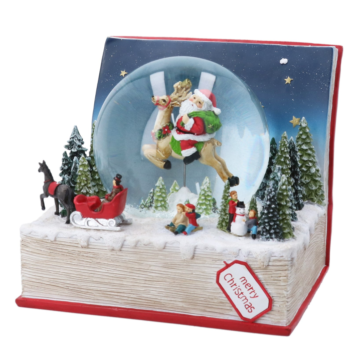 Gisela Graham sneeuwbol - Met kerstman in boek