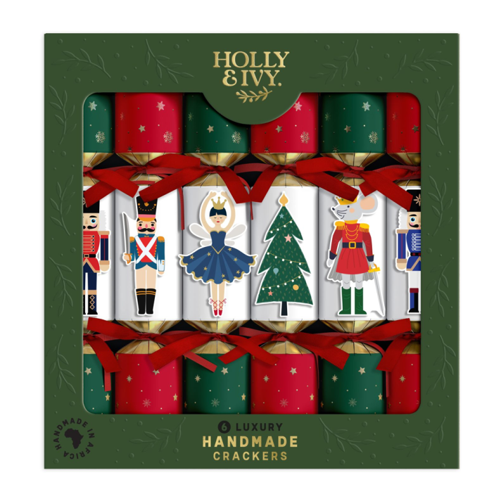 Holly & Ivy Christmas crackers - Nutcracker with tip-ons - Set van 6
