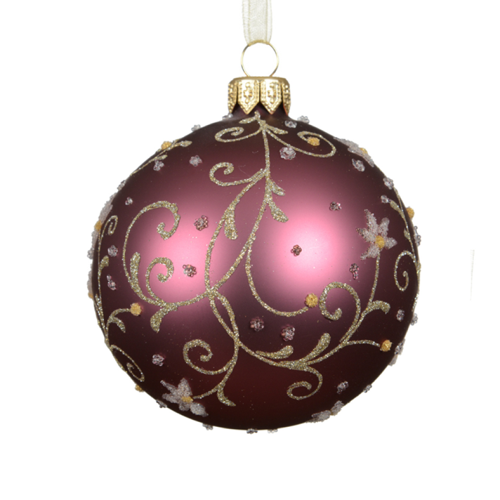 Decoris kerstbal - Met bloemen - 8cm