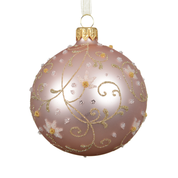 Decoris kerstbal - Met bloemen - 8cm