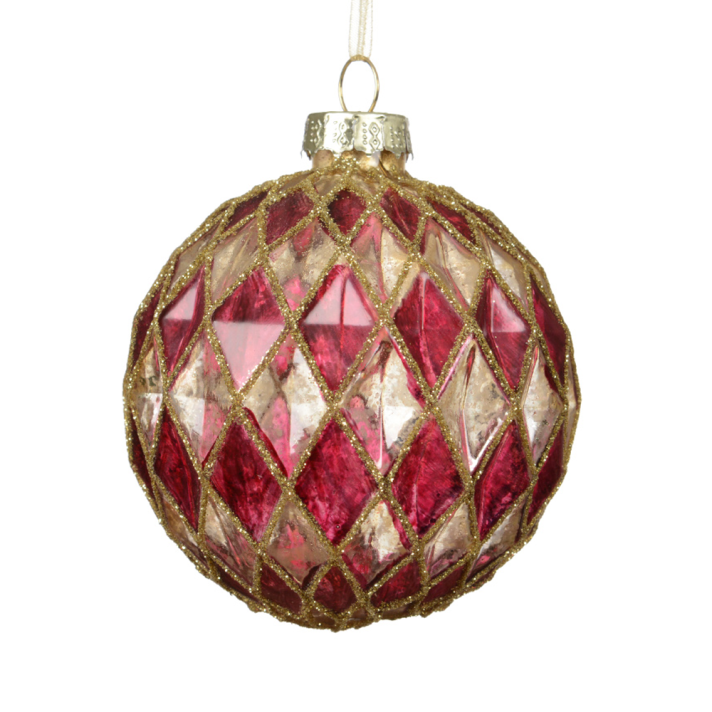 Decoris kerstbal - Met ruiten - 8cm