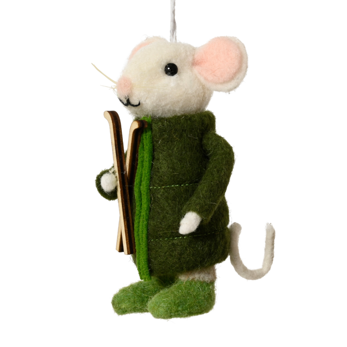 Decoris kerstornament - Muis met ski's