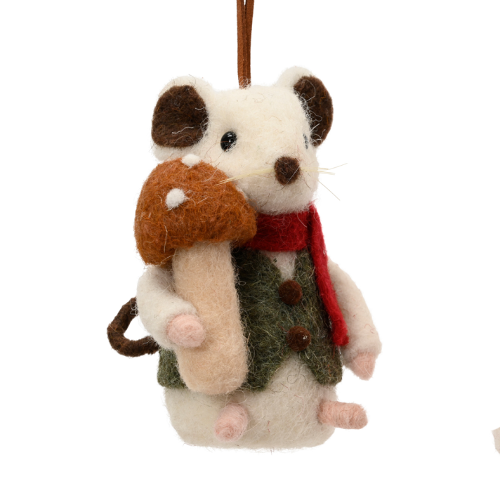 Decoris kerstornament - Muis met paddenstoel