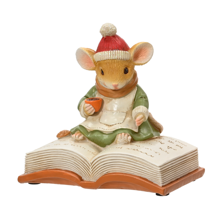Decoris kerstbeeld - Muis met boek
