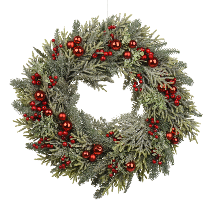 Everlands kerstkrans - Met kerstballen en bessen