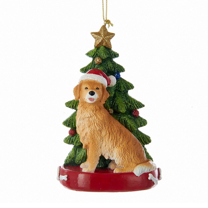 Kurt Adler kerstornament - Golden Retriever met kerstboom