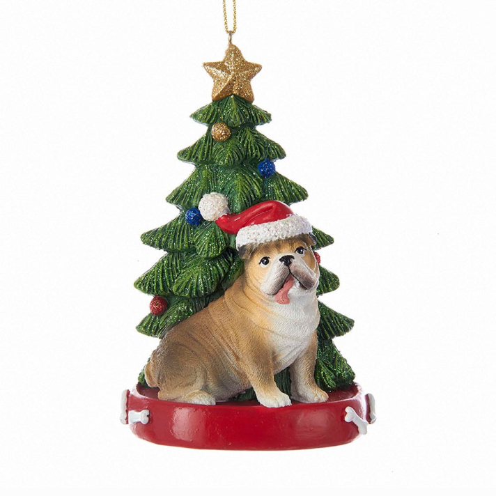 Kurt Adler kerstornament - Bulldog met kerstboom