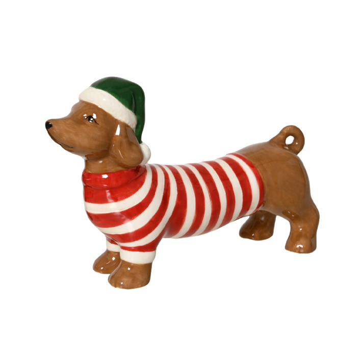 Decoris kerstfiguur - Teckel met kerstmuts