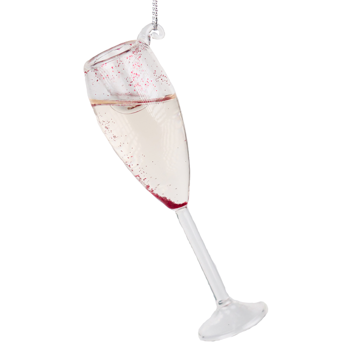Kurt Adler glazen kerstornament - Champagneglas - Gevuld met champagne en glitters