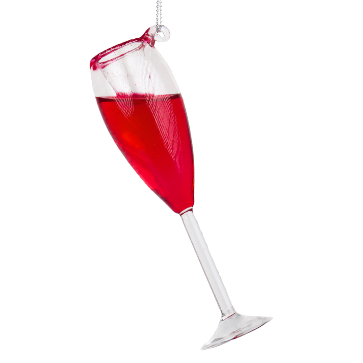 Kurt Adler glazen kerstornament - Champagneglas - Gevuld met roze champagne