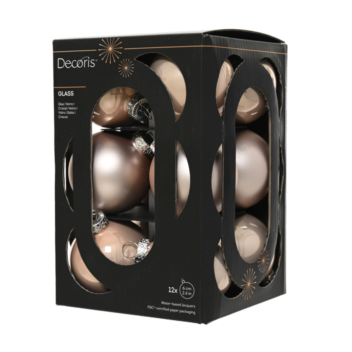 Decoris Christmas baubles - Pink - 6cm - Set of 12