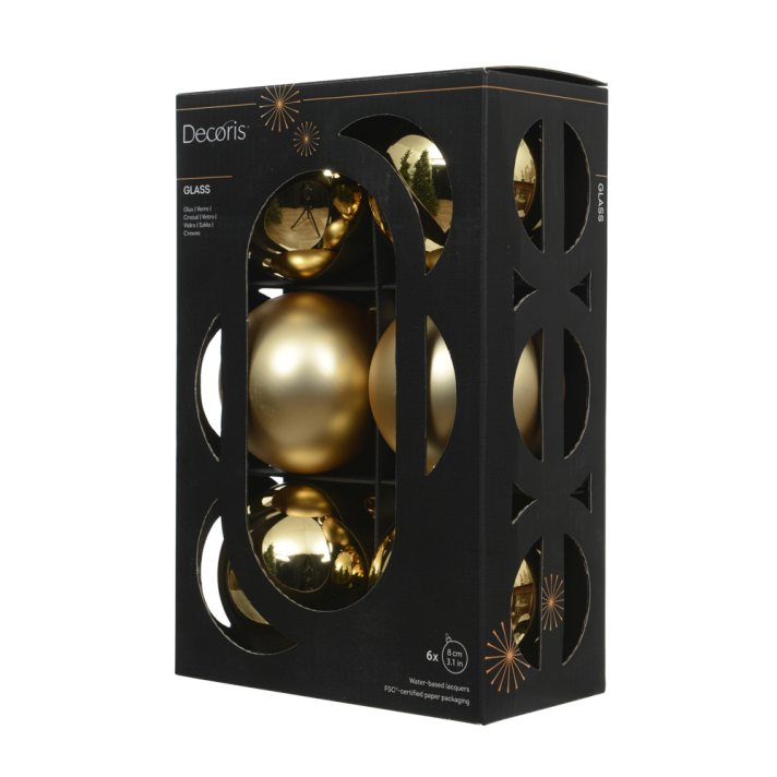 Decoris baubles - Gold - 8cm - Set of 6